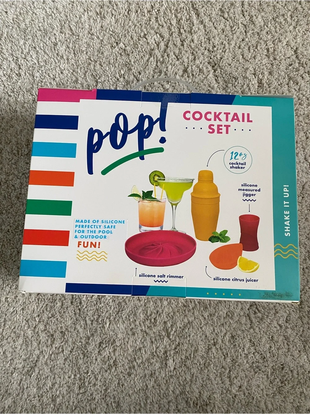 Pop! Silicone Cocktail Barware Set featuring blue and green unbreakable tools